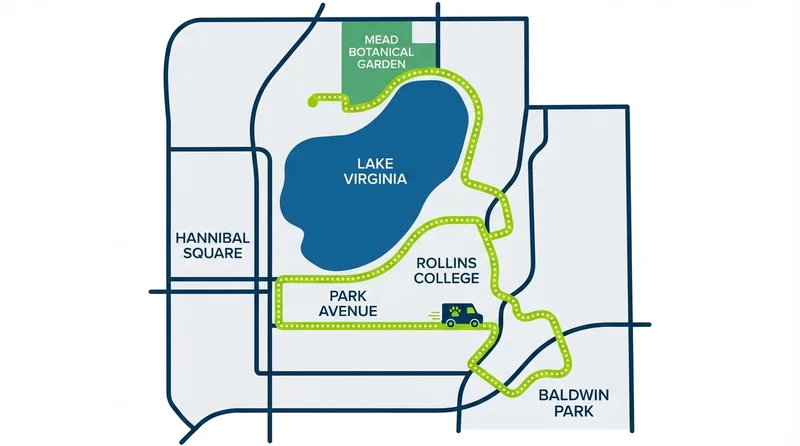 Map of Winter Park neighborhoods served by Orlando Mobile Vet including Baldwin Park, Hannibal Square, and Park Avenue
