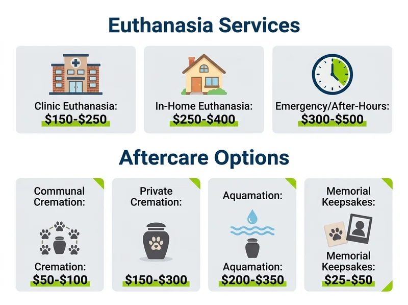 Pet euthanasia and aftercare cost comparison in Orlando showing clinic, in-home, and cremation pricing